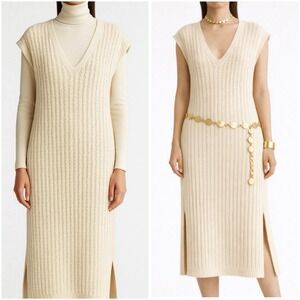 Massimo Dutti ITALIAN‎ YARN Designer Cream Sweater Maxi Dress Quiet Luxury M EUC